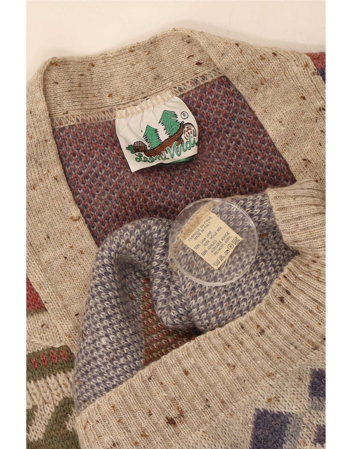 Vintage hombres Cardigan suéter grande multicolor lana geométrica