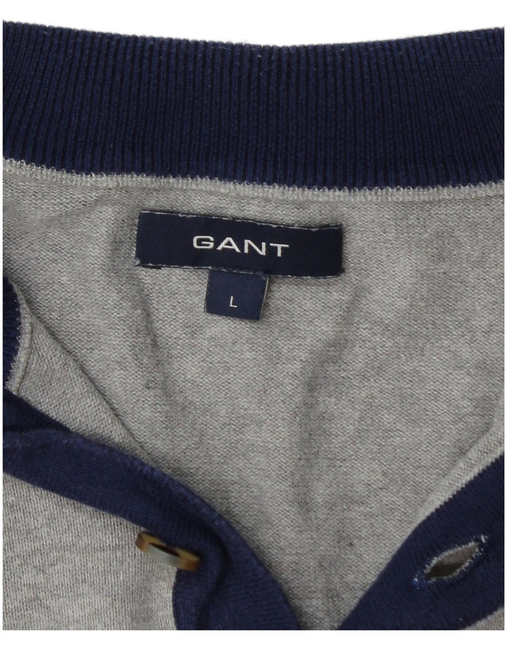 GANT Jersey tipo jersey con cuello abotonado para hombre, talla grande, algodón gris
