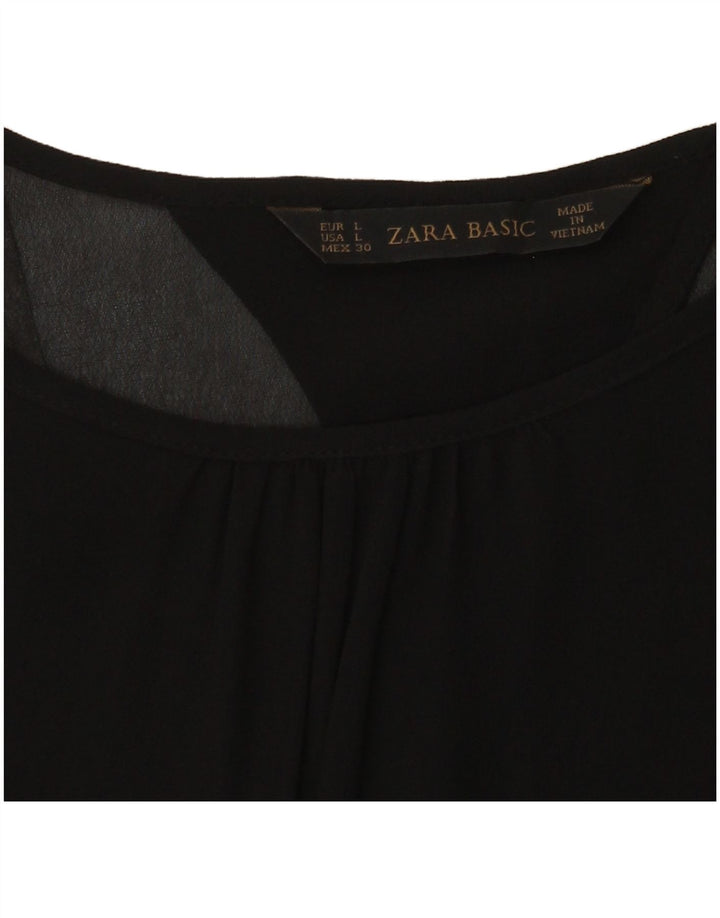 Zara Mujer Blusa De Manga Larga Top UK 44 Large Negro