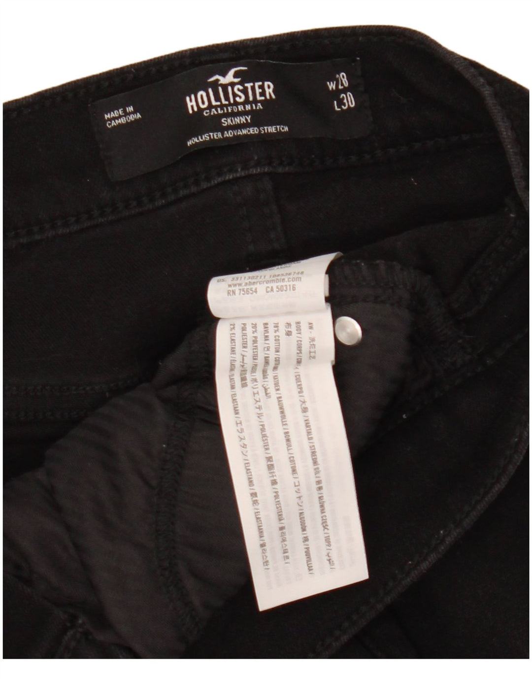 HOLLISTER Vaqueros pitillo para mujer W28 L30 Algodón negro