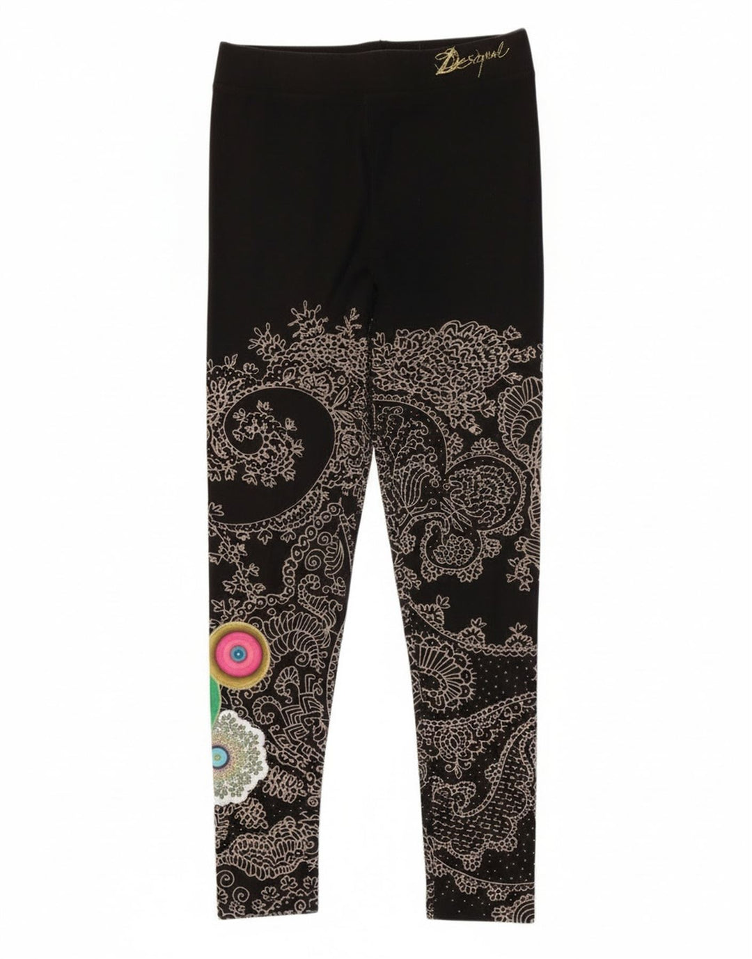 Desigual Leggings gráficos para mujer Reino Unido 12 Mediano Negro Paisley