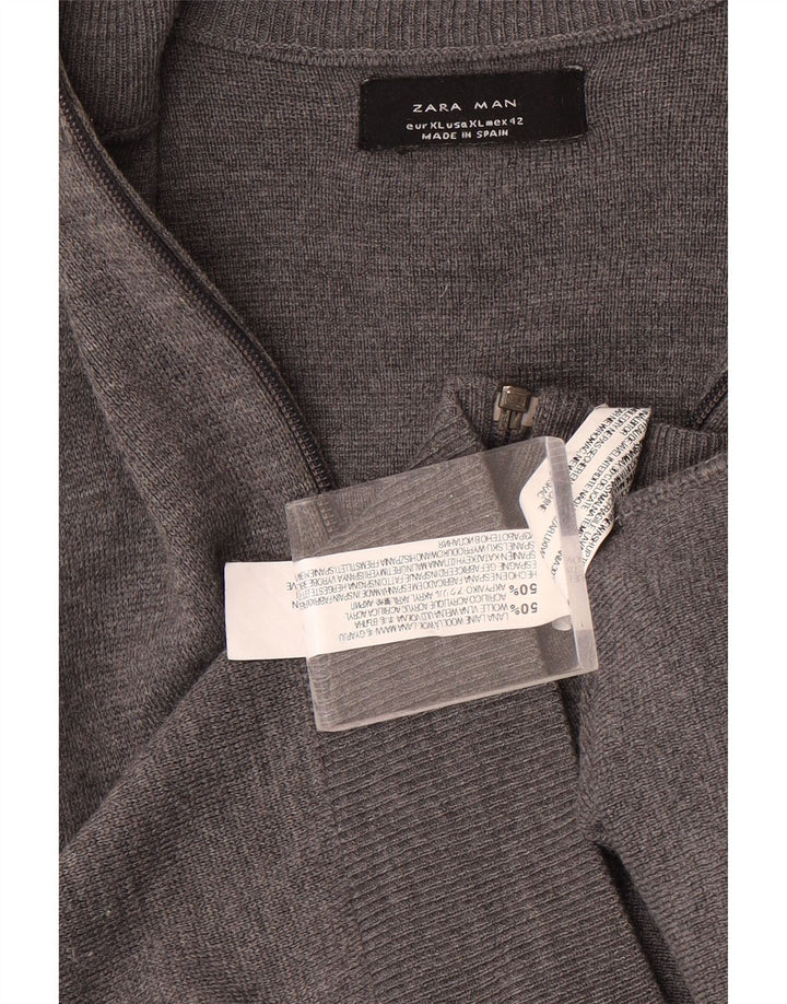 Zara Hombre Jersey Con Cremallera Y Cuello Jersey XL Lana Gris