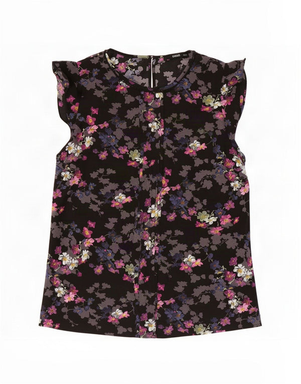 Oasis Blusa para mujer Top UK 40 Mediano Negro Floral Poliéster