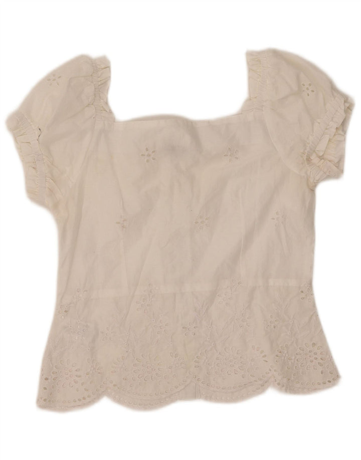 WAREHOUSE Blusa de manga corta para mujer UK 10 Small White Poliéster