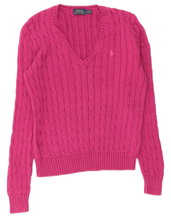 Polo Ralph Lauren suéter con cuello en V para mujer UK 12 Algodón rosa medio