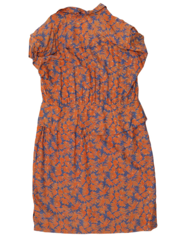 Vintage mujer mangas cortas Peplum vestido EU 40 naranja medio seda floral