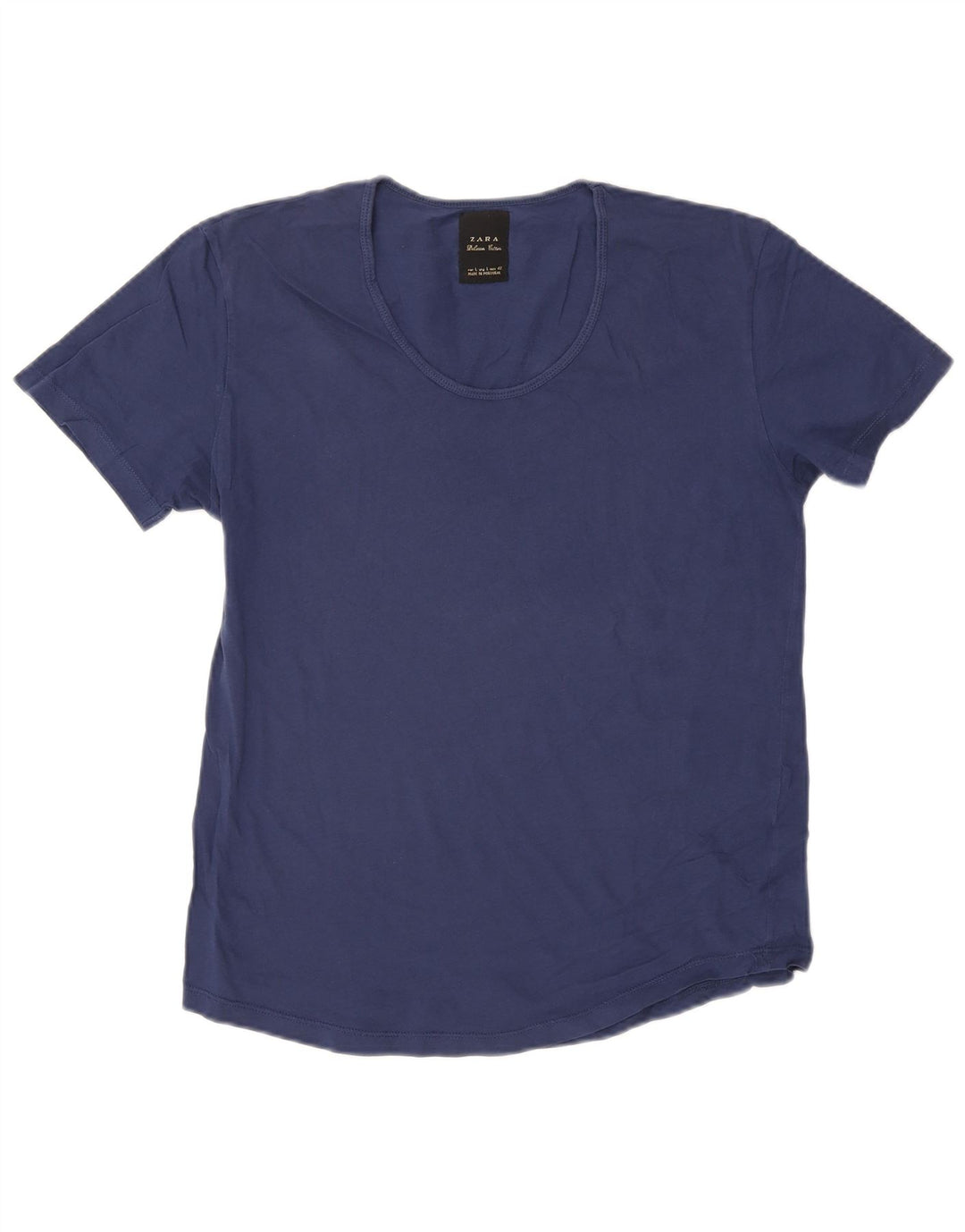 ZARA Mujer Camiseta Top UK 40 Large Azul Marino Algodón