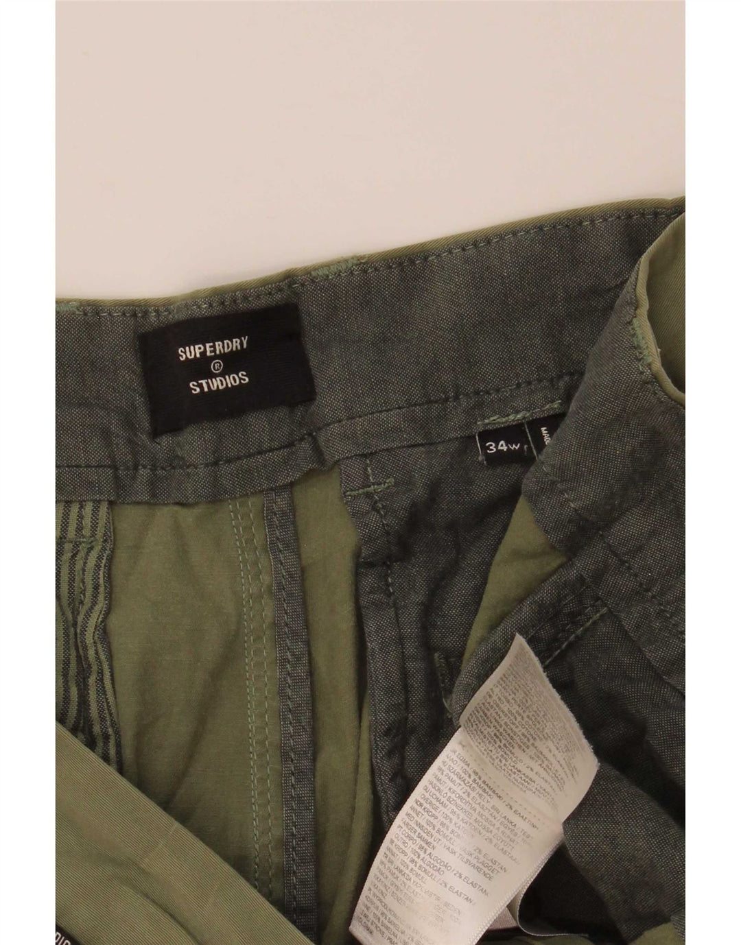 Superdry Pantalones cortos chinos para hombre W34 Large Algodón verde