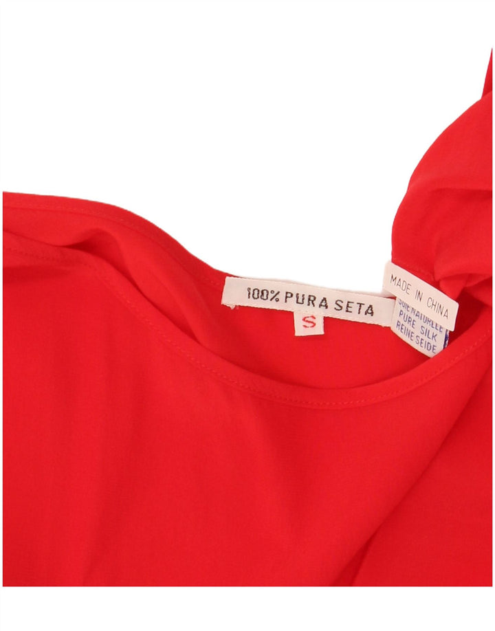 VINTAGE Chaleco de Mujer Top UK 10 Pequeña Seda Roja