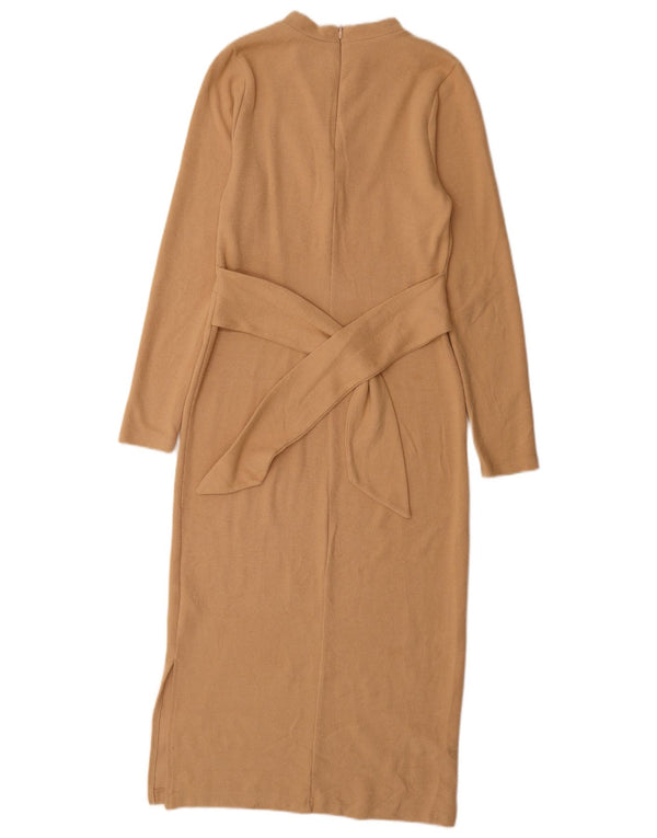 Marks & Spencer Vestido tipo jersey de manga larga para mujer UK 8 Small Beige Poliéster