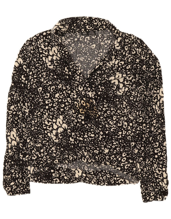 Zara Mujer Blusa De Manga Larga Top UK 10 Small Negro Animal Print Viscosa