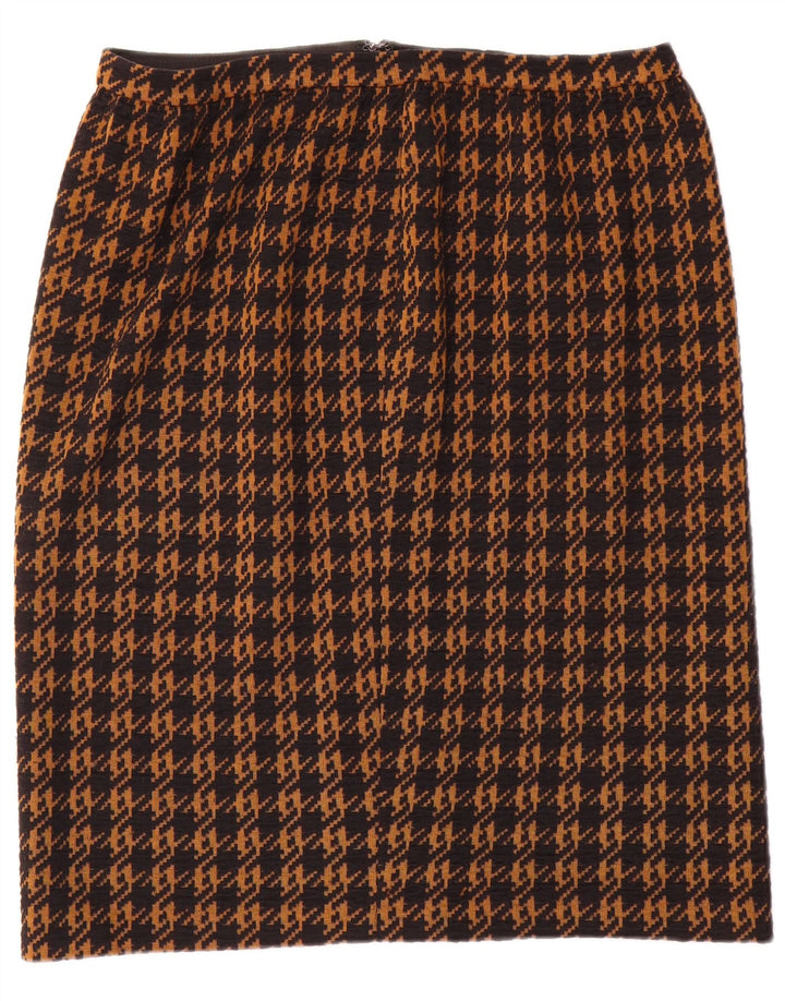 Falda recta vintage para mujer W32 pata de gallo marrón grande