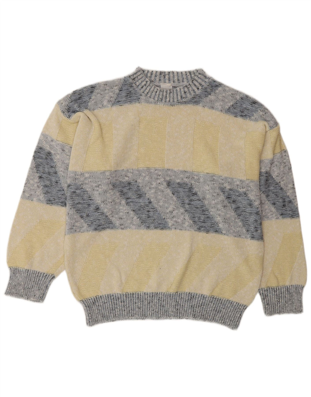Vintage hombres cuello redondo jersey suéter XL multicolor rayas