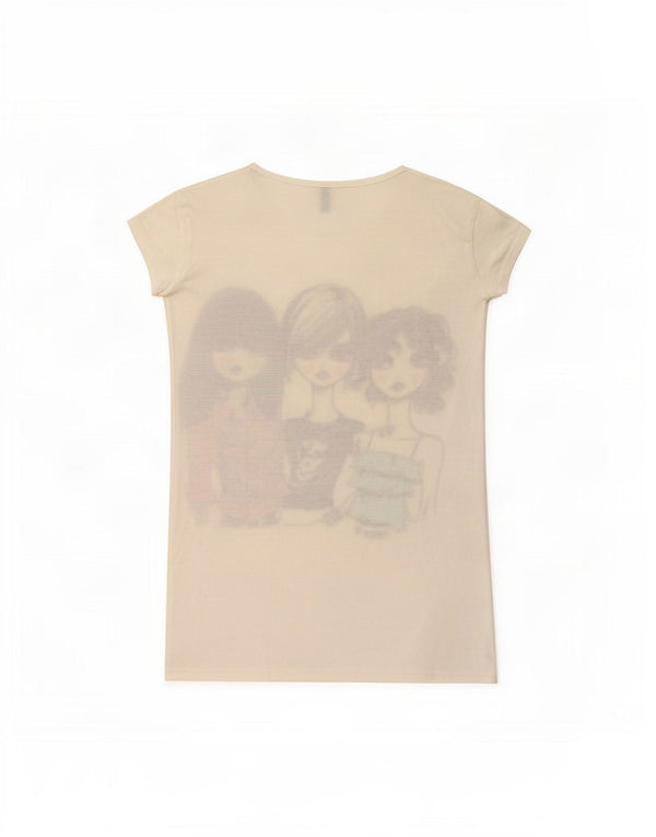 Benetton Camiseta Estampada De Mujer UK 40 Small Blanco