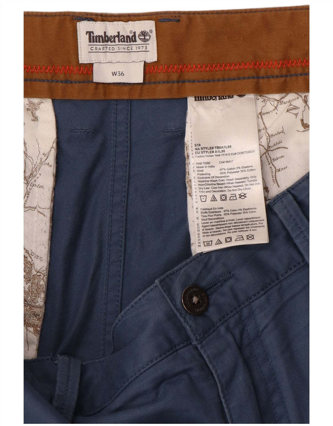 TIMBERLAND Pantalones cortos chinos para hombre W36 Algodón azul grande