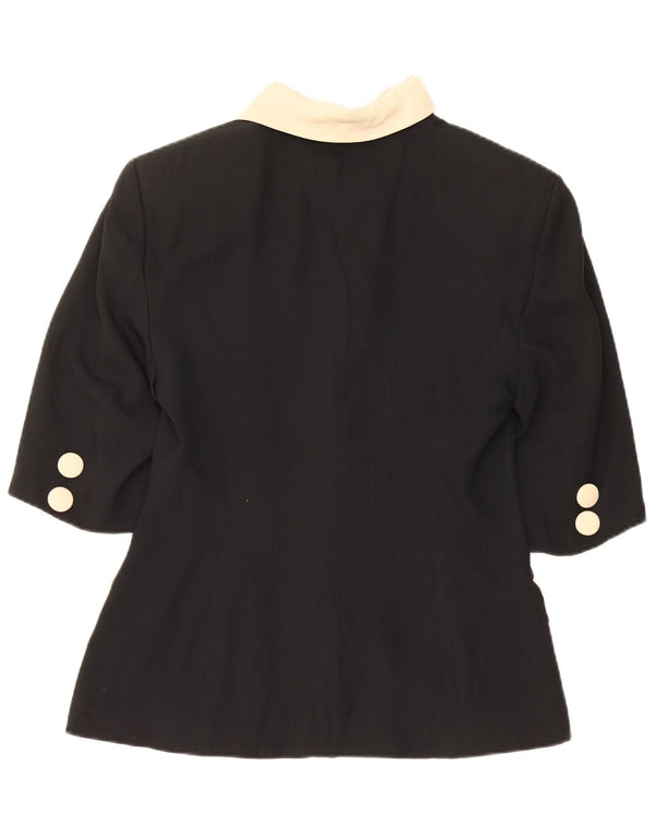 Vintage mujer manga corta Blazer chaqueta Reino Unido 12 medio negro colorblock