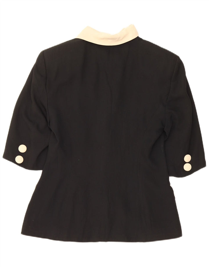 Vintage mujer manga corta Blazer chaqueta Reino Unido 12 medio negro colorblock