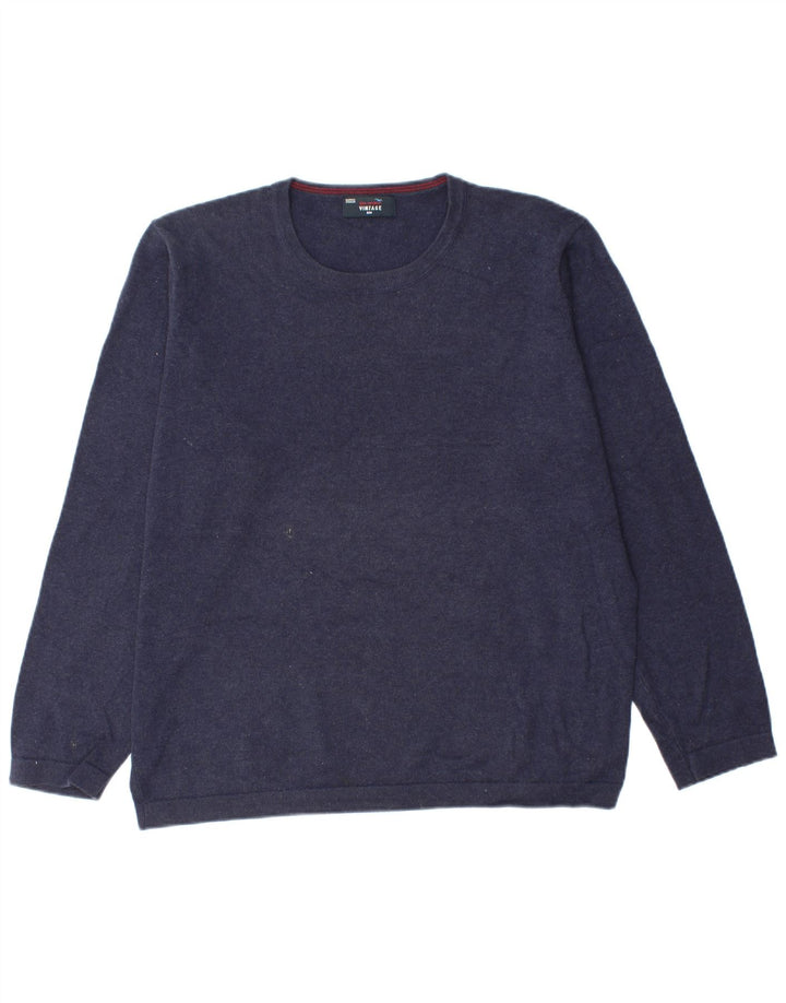 Marks & Spencer Jersey de cuello redondo azul Harbor para hombre, talla grande, azul marino