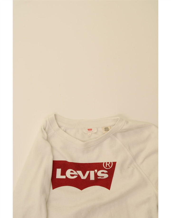 LEVI'S Womens Graphic Sweatshirt Jumper UK 14 Large White Cotton Vintage Levi's and Second-Hand Levi's from Messina Hembry 