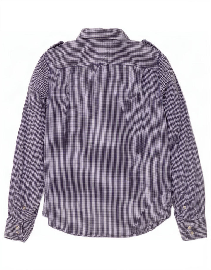Tommy Hilfiger Camisa militar para hombre de algodón a cuadros azul pequeño