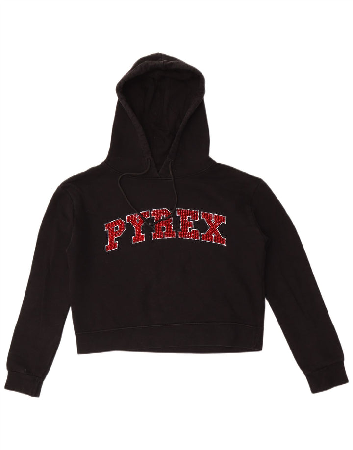 Pyrex - Sudadera con capucha para mujer, diseño gráfico, Reino Unido 14, algodón negro mediano