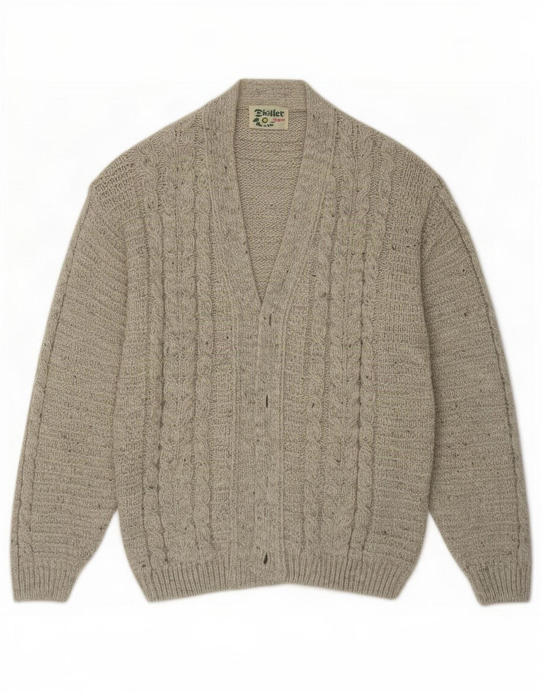 Distler Cárdigan para hombre de lana moteada gris grande