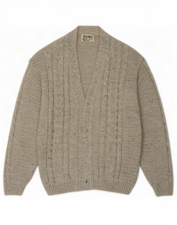 Distler Cárdigan para hombre de lana moteada gris grande