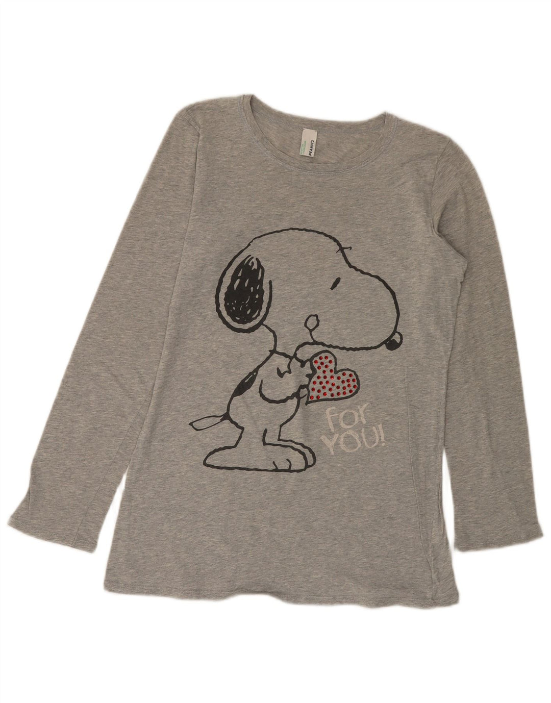BENETTON Mujer Peanuts Graphic Top Manga Larga UK 6 XS Algodón Gris
