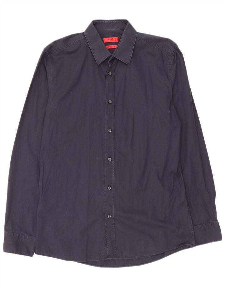 Camisa Hugo Boss Hombre Extra Slim Fit Talla 40 Mediana Azul Marino Algodón