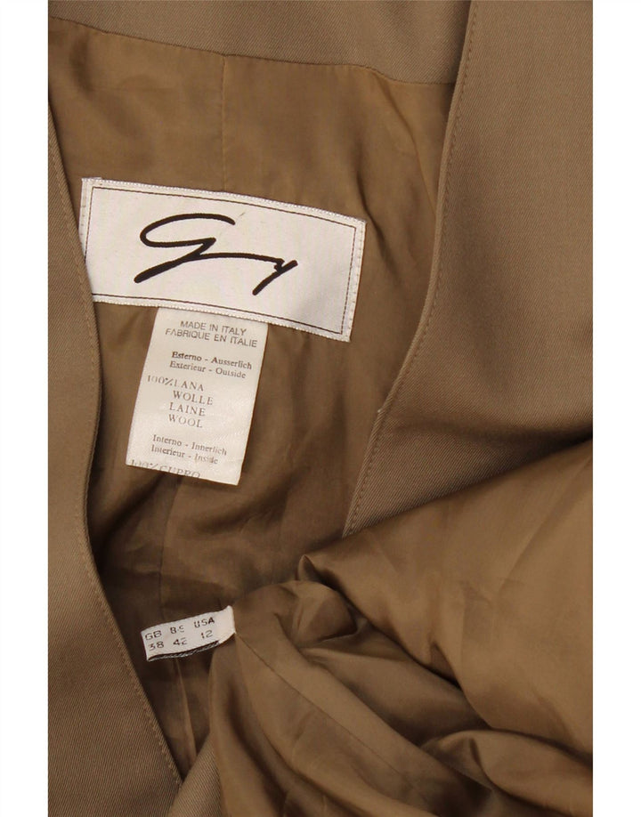 Genny Chaqueta larga para mujer con 3 botones, talla 12, lana caqui grande