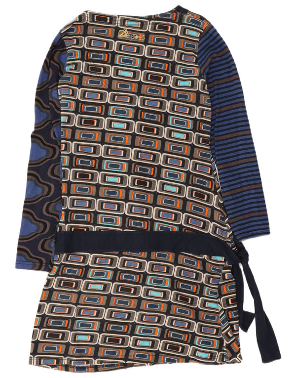 Desigual Vestido Gráfico De Cintura Caída Para Mujer UK 40 Grande Azul Marino Geométrico