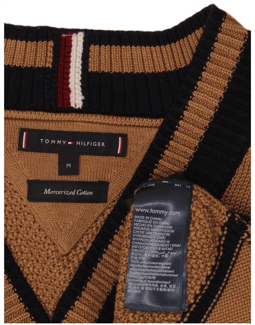 Tommy Hilfiger Jersey con cuello en V para hombre, color marrón medio