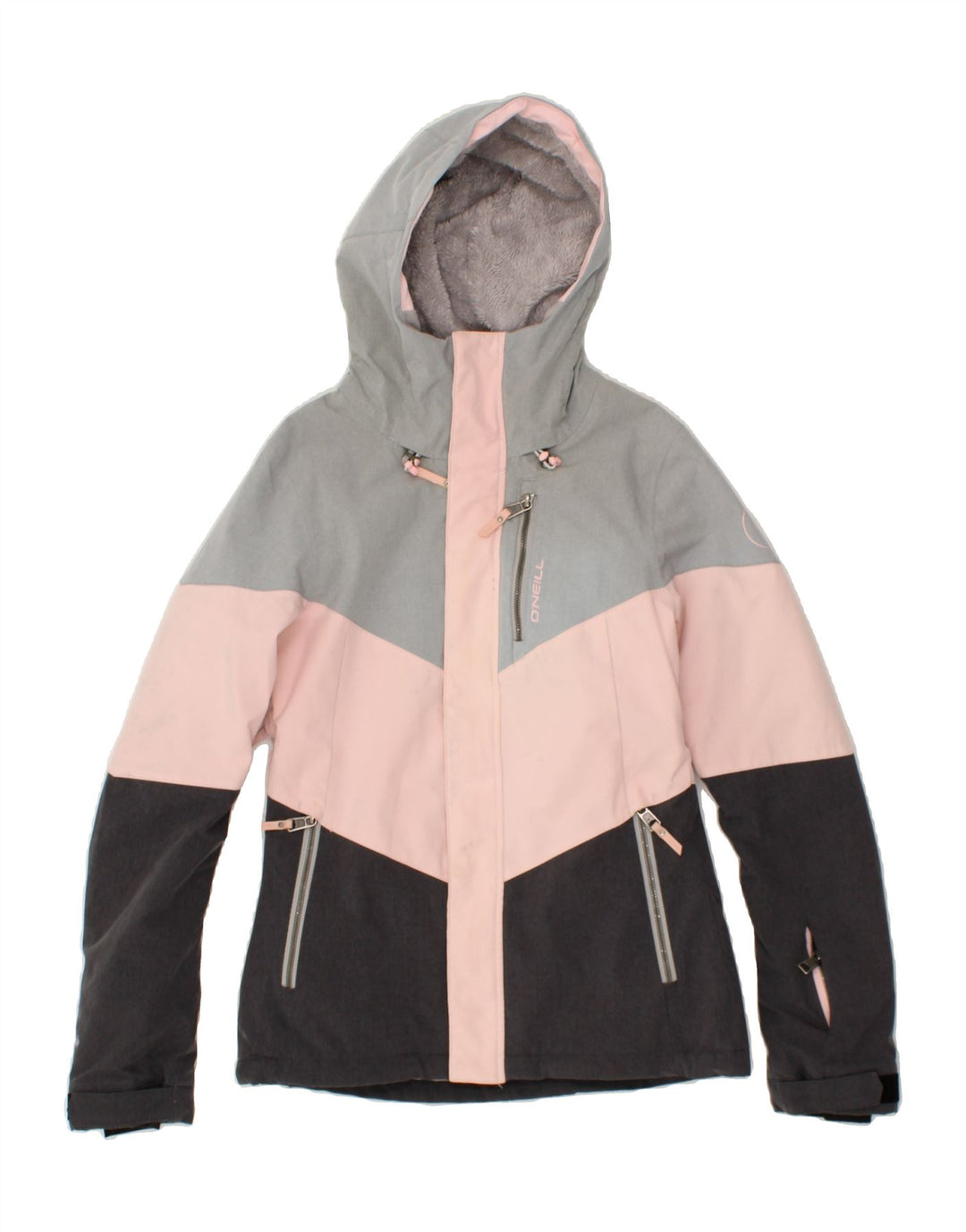 O'NEILL Womens Hooded Rain Jacket UK 6 XS Multicoloured Colourblock Vintage O'Neill and Second-Hand O'Neill from Messina Hembry 