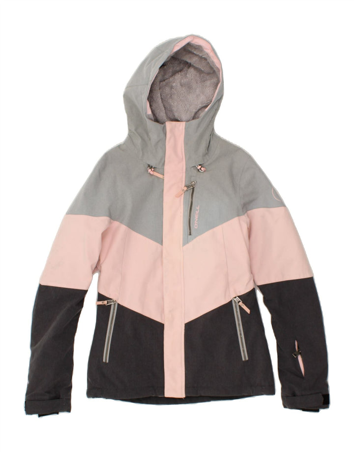 O'NEILL Womens Hooded Rain Jacket UK 6 XS Multicoloured Colourblock Vintage O'Neill and Second-Hand O'Neill from Messina Hembry 