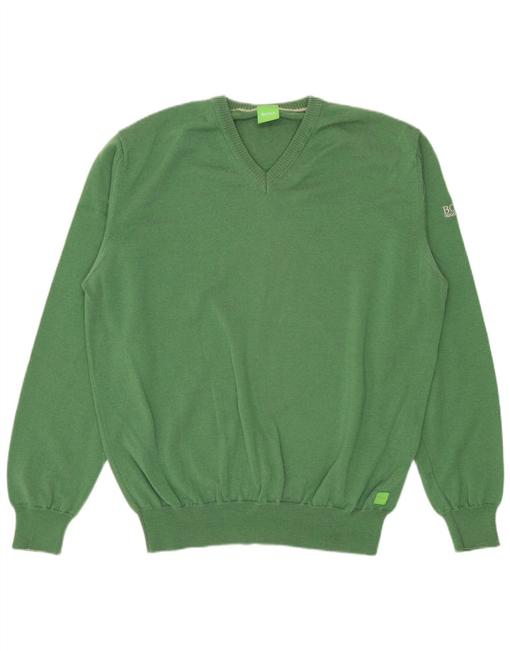 HUGO BOSS Suéter tipo jersey con cuello en V para hombre Verde grande