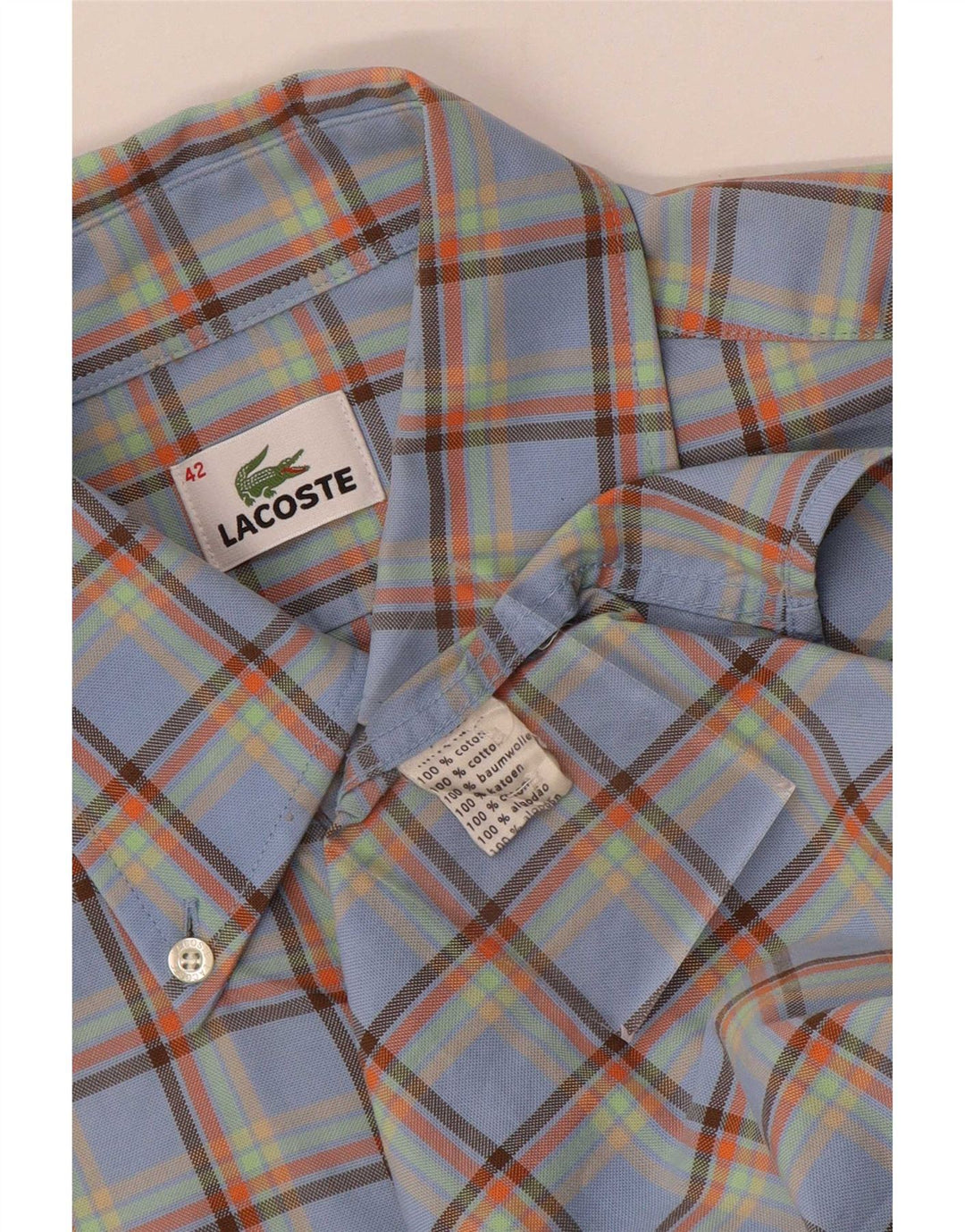 Camisa Lacoste Hombre Talla 42 Algodón Cuadros Azul Grande