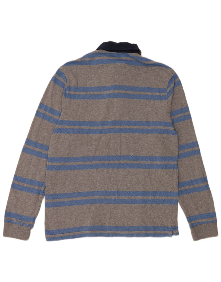 Marks & Spencer Polo de rugby de manga larga para hombre, talla pequeña, gris, a rayas