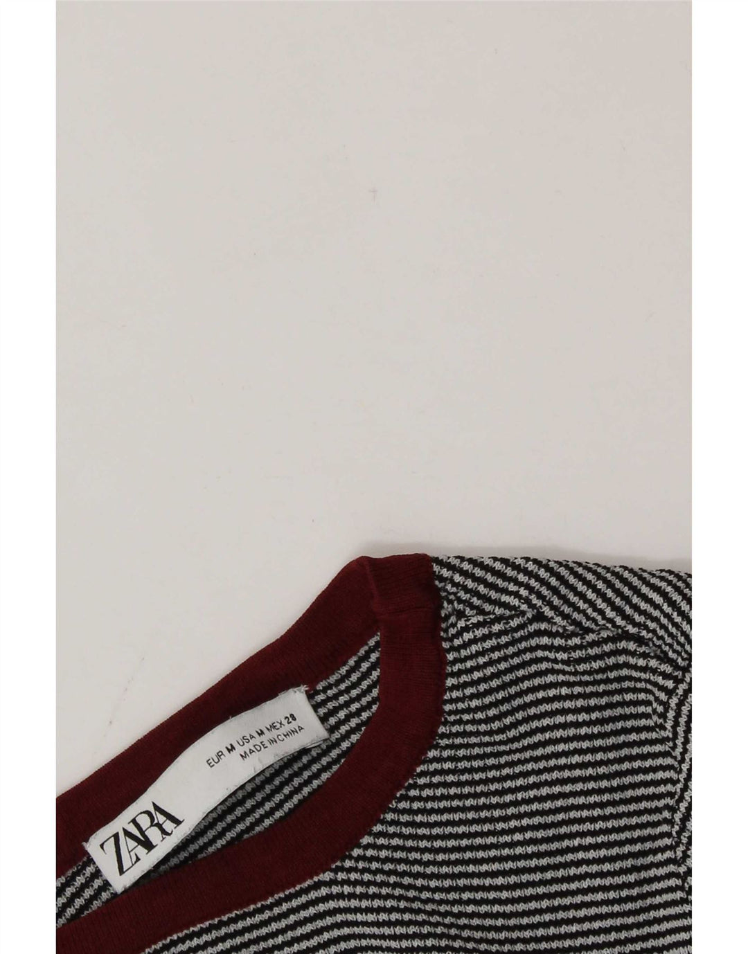 Zara Mujer Crop Top Manga Larga UK 42 Gris Medio Rayas Pintadas