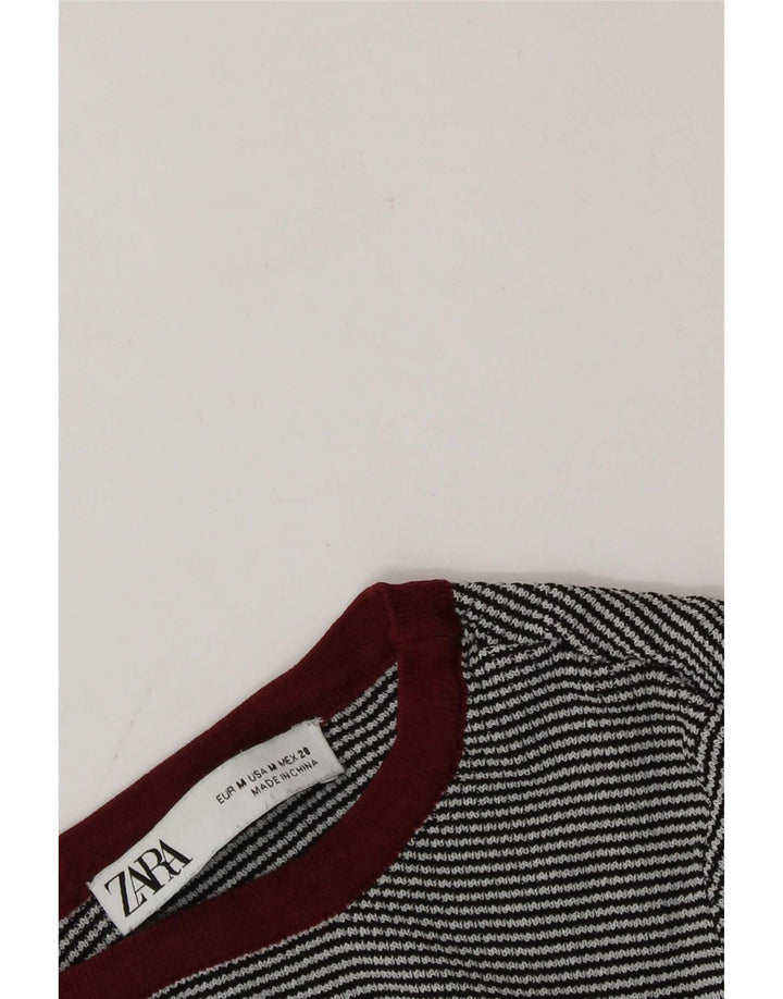 Zara Mujer Crop Top Manga Larga UK 42 Gris Medio Rayas Pintadas