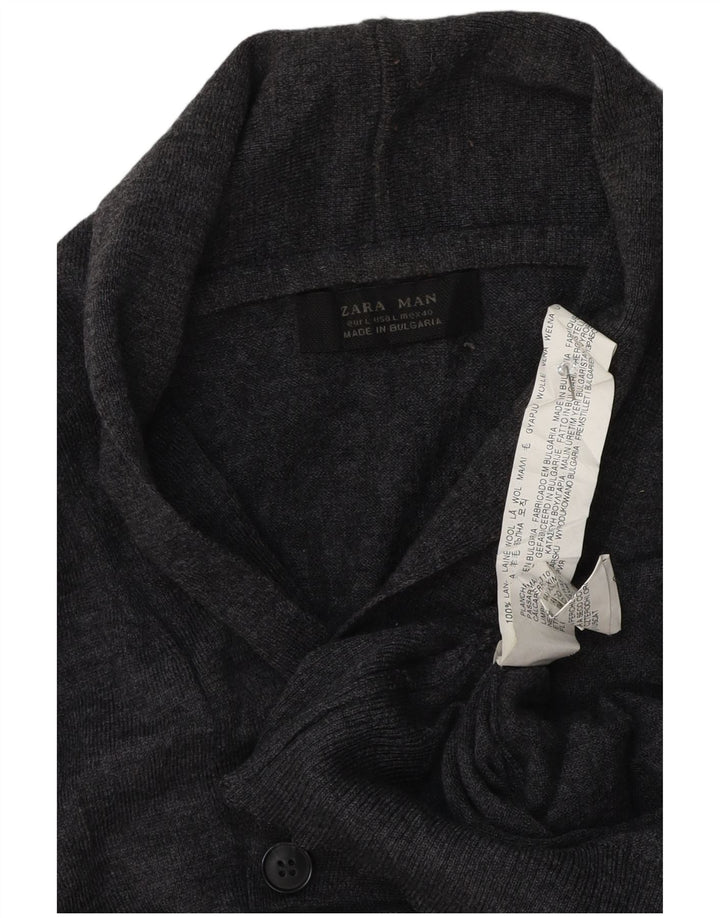 Zara Hombre Jersey Con Cuello Chal De Lana Gris Grande
