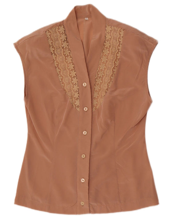 Vintage mujer camisa sin mangas blusa IT 42 Medio Beige Floral