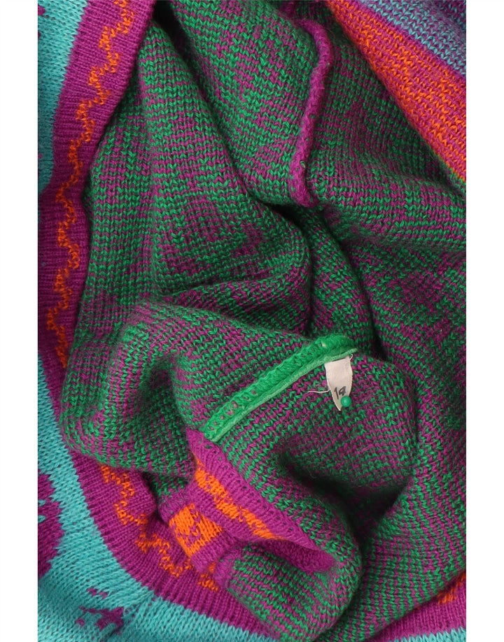 VINTAGE Mujer Cardigan Suéter Reino Unido 14 Lana Floral Verde Medio