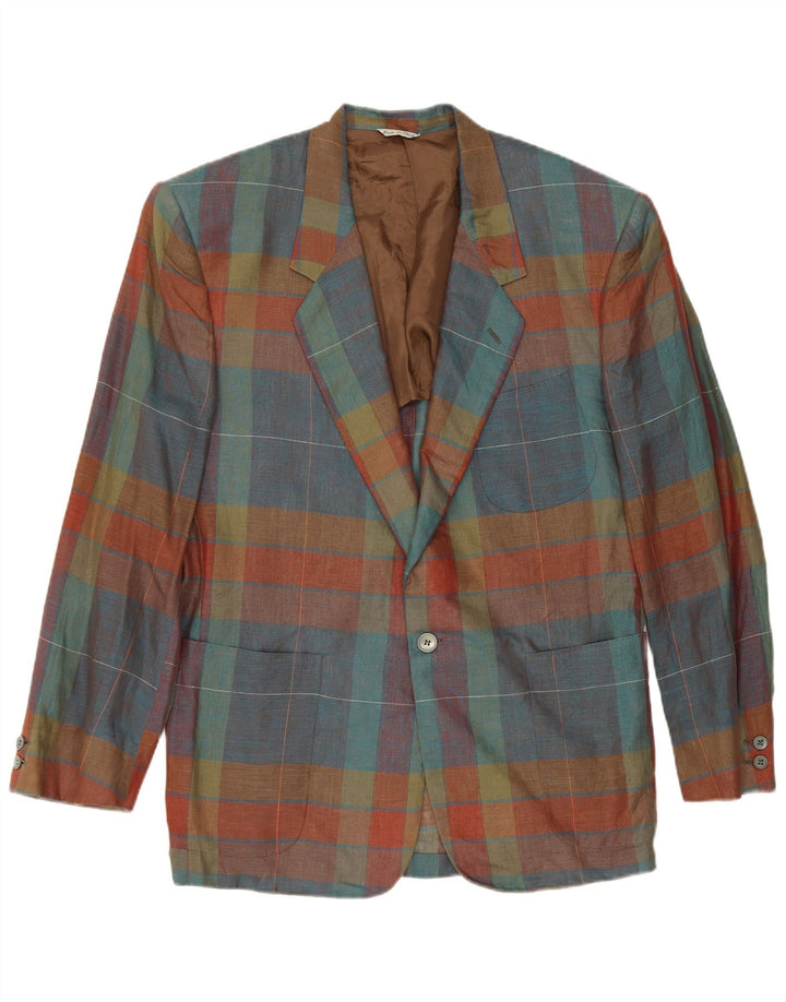 Missoni Chaqueta tipo blazer con 1 botón para hombre IT 52 XL Lino a cuadros multicolor