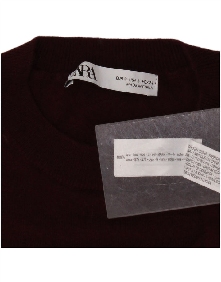 ZARA Hombre Jersey Cuello Redondo Jersey Small Lana Burdeos