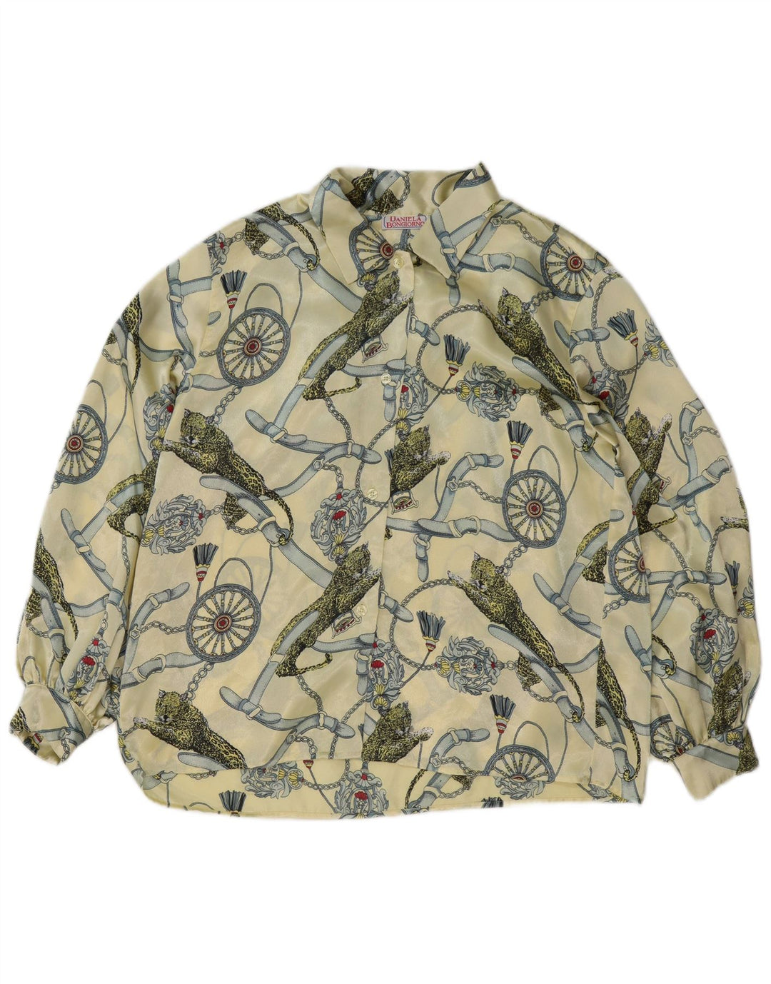 Vintage Mujer Camisa Gráfica Blusa IT 48 XL Poliéster Amarillo
