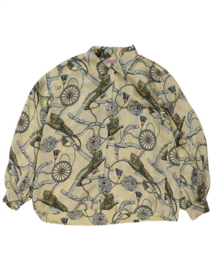 Vintage Mujer Camisa Gráfica Blusa IT 48 XL Poliéster Amarillo
