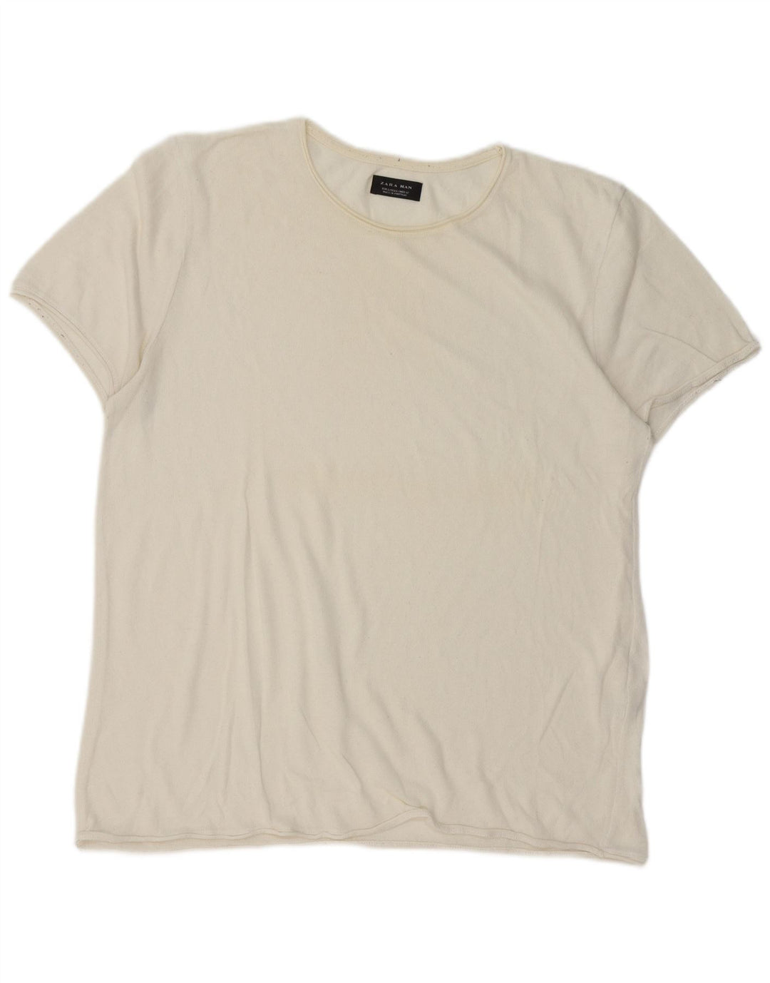 Zara Hombre Camiseta Top Grande Algodón Blanco Roto