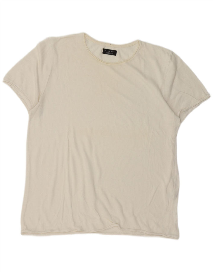 Zara Hombre Camiseta Top Grande Algodón Blanco Roto