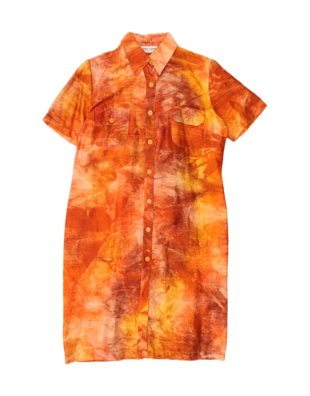 Daniel & Mayer Vestido camisero para mujer IT 46 Large Naranja Tie Dye Seda