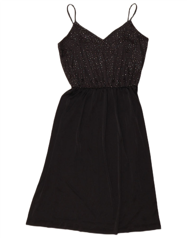 Vintage mujer slip vestido Reino Unido 12 medio negro